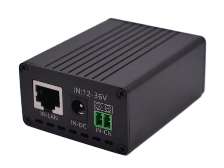 Productweergave van de Maxsol POE24V DC-naar-PoE-converter met LCD-spanningsdisplay