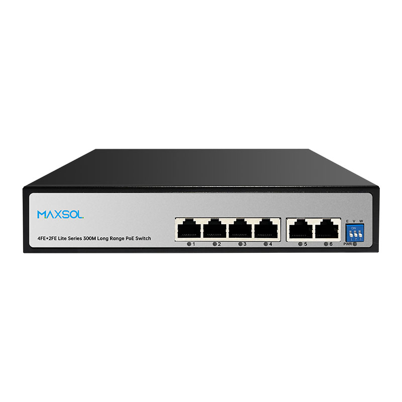 AI PoE-switch met 4 poorten, groot bereik, 60W en 2 uplinkpoorten