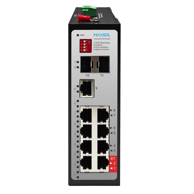 8-poorts industriële Hi-PoE-switch, 90W BT, SFP